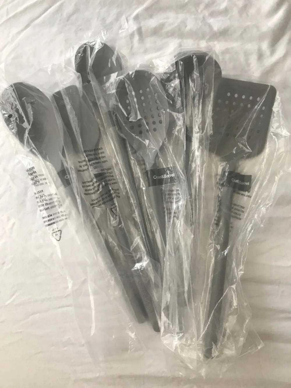 Crate & Barrel Grey Silicone Kitchen Cooking Utensil Set - brand new NWT